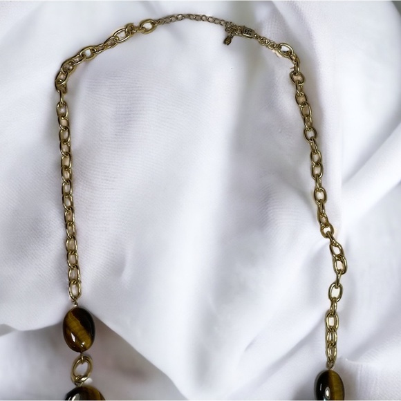 Etienne Aigner Tigers Eye Gold Tone Multi-Strand Chain Link Necklace - Picture 4 of 5